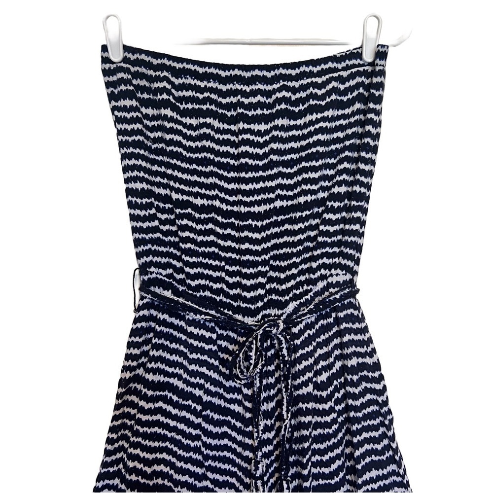 Prelude- Strapless striped jumpsuit. Fringe tassel belt wide leg- Women’s size S